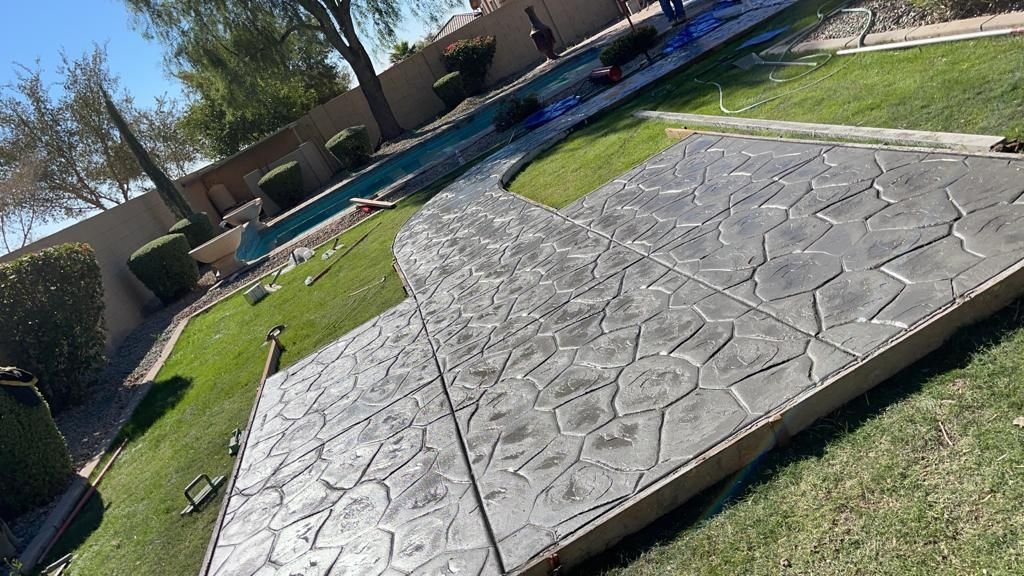 stamped concrete patio with a unique pattern